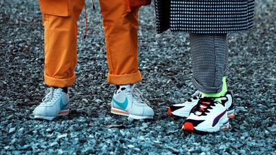 Look 12: Rubber trainers and basketball shoes are here to stay. Photo: Andrea Menin
