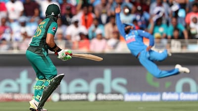 Pakistan opener Imam-ul-Haq hits one past India's flying Ravindra Jadeja Dubai. Chris Whiteoak / The National