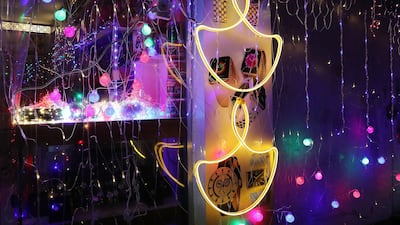 Colourful lights in the shape of Diya (lamp) for Diwali festival on display at the shop in Bur Dubai area in Dubai. Diwali is the Indian festival of lights. Pawan Singh/The National