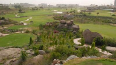 The Boulder Hills golf course, which will form the centre of the Dh1.5bn development, overlooks the offices of Infosys, the IT company.