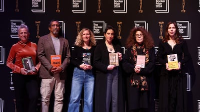 From left, the shortlisted authors: Australian Writer Charlotte Wood; US writer Percival Everett; British writer Samantha Harvey; Dutch writer Yael van der Wouden; Canadian writer Anne Michaels; and US writer Rachel Kushner. AFP