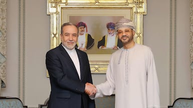 Omani Foreign Minister Sayyid Badr Al Busaidi and Iranian Foreign Minister Abbas Araghchi ahead of Iran and US negotiations, in Muscat. Omani Foreign Ministry / AFP