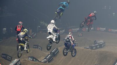 Riders taking part in the World Supercross Championship in Abu Dhabi.