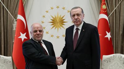 Turkish president RecepTayyip Erdogan meets with Iraq's prime minister Haider Al Abadi at the Presidential Palace in Ankara, Turkey, on October 25, 2017. Murat Cetinmuhurdar / Reuters