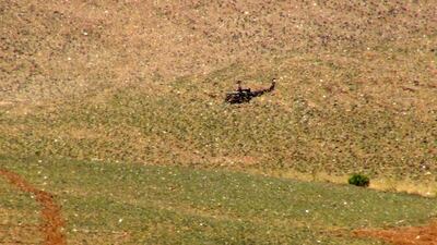 Lebanese Army helicopter fight a swarm of desert locusts in Lebanon's northeastern town of Arsal on the border with Syria. AFP