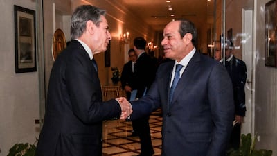 Egyptian president Abdel Fattah El Sisi (R) meeting US Secretary of State Antony Blinken in Cairo at the Ittihadia presidential Palace on January 11, 2024. AFP