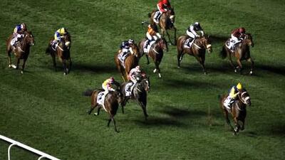 RACE 5: Shea Shea, right, broke away from the pack to win the Al Quoz Sprint and deliver a second win on the night to jockey Christophe Soumillon and trainer Mike de Kock.