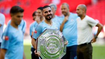 Ilkay Gundogan celebrates winning the Community Shield. Reuters
