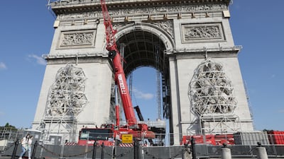 The L'Arc de Triomphe, Wrapped project by late artist Christo and Jeanne-Claude will be on view from September 18 to October 3, 2021. AP