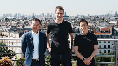 Arthur Mensch, co-founder and chief executive of Mistral AI (centre), Eric Xing, president of the Mohammed bin Zayed University of Artificial Intelligence, (left) and Peng Xiao, group chief executive of G42. Photo: G42