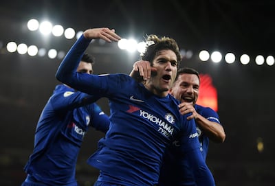 Chelsea's Marcos Alonso celebrates scoring against Arsenal. Dylan Martinez / Reuters