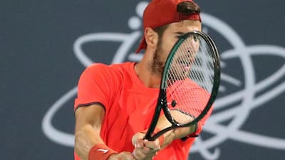 Tennis - Mubadala World Tennis Championship - Men Semi-Final - Abu Dhabi, United Arab Emirates - December 28, 2018. Russia's Karen Khachanov in action during his match against Serbia's Novak Djokovic. REUTERS/Suhaib Salem