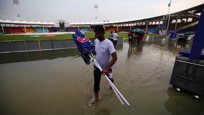 A view of the National Cricket Stadium after the match was abandoned. EPA