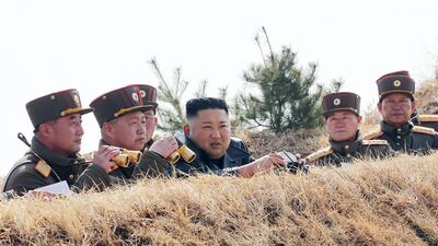 North Korean leader Kim Jong Un inspects an artillery fire competition between large combined units of the Korean People's Army (KPA) on the western front. AFP