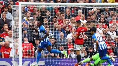 Brighton & Hove Albion's Danny Welbeck celebrates scoring their first goal. Reuters