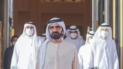 Sheikh Mohammed arrives for the Cabinet meeting at Al Watan Palace.