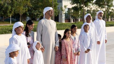 Sheikh Mohamed and Sheikh Khaled during the Flag Day event at the Sea Palace. Ryan Carter / UAE Presidential Court