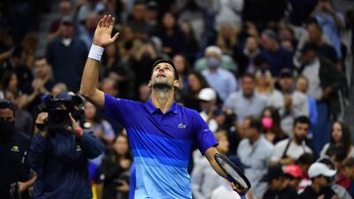 Novak Djokovic celebrates his win over Tallon Griekspoor in the second round of the US Open. AFP