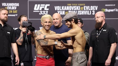 Alexander Volkanovski and Movsar Evloev ahead of their featherweight title fight
