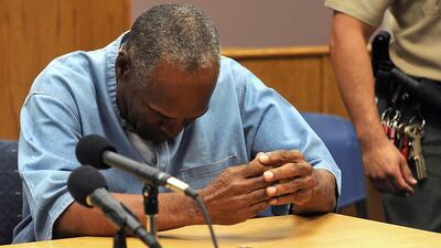 O.J. Simpson reacts during his parole hearing at Lovelock Correctional Centre in Nevada REUTERS/Jason Bean/POOL