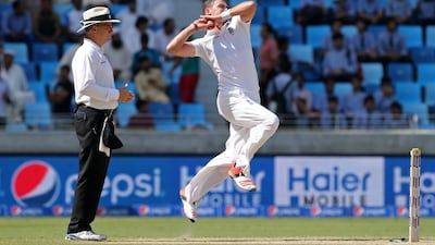 James Anderson of England and Lancashire bowls on Sunday during Day 4 of the second Test against Pakistan in Dubai. Jason O'Brien / Action Images / Reuters / October 25, 2015