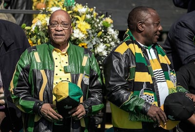 In this file photo taken in 2016, then South African president Jacob Zuma, left, is seen with eventual successor Cyril Ramaphosa. AFP