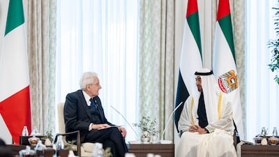 The two leaders discussed bilateral co-operation and the UAE-Italy strategic partnership during their talks. Ryan Carter / UAE Presidential Court