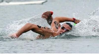 Fran Crippen pictured competing at Marine Stadium, Long Beach. He was competing in the Fina open water 10-kilometer World Cup in Fujairah, but failed to finish and was found in the water two hours later.