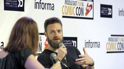 Dubai, United Arab Emirates - April 11, 2019: The Walking Dead star Ross Marquand at the Middle East Film and Comic Con. Thursday the 11th of April 2019. World Trade Centre, Dubai. Chris Whiteoak / The National