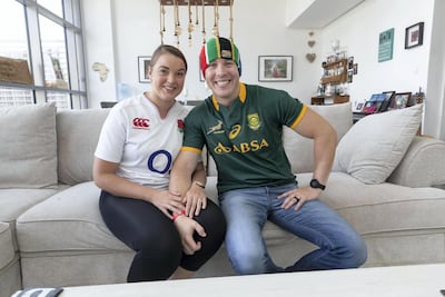 England fan Chloe Lambert and her South African husband Ben will be cheering on their respective nations in the showpiece World Cup final on Saturday. Antonie Robertson/The National