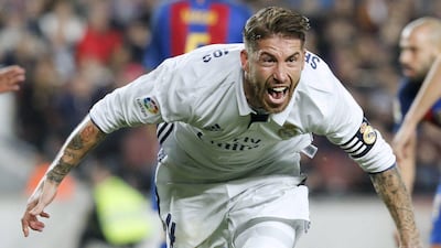 Real Madrid’s Sergio Ramos celebrates after scoring. Pau Barrena / AFP