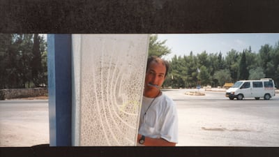Omar Al Qattan on the set 'Going Home', a documentary about Maj Derek Cooper, a British veteran of the Palestine Mandate, who returned to the region in the summer of 1995. Courtesy Omar Al Qattan