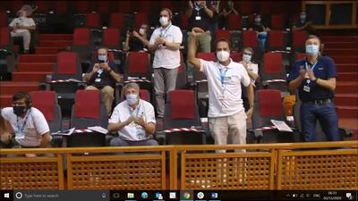 Mohammed Alahbabi, director-general of the UAE Space Agency, celebrates the successful launch from mission control