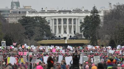 Demonstrators near the White House during the Women's March. Andrew Cabellero-Reynolds / AFP