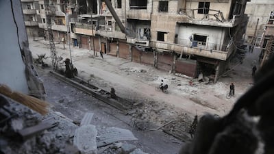 The rebel-held town of Hamouria, in the besieged Eastern Ghouta region, on the outskirts of the capital Damascus, photographed on February 21. AFP