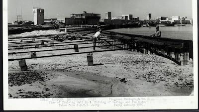Major development work on the coast started on Dubai Creek in the late 1950s with the construction of anti-flooding barriers. Photo: Arabian Gulf Digital Archive
