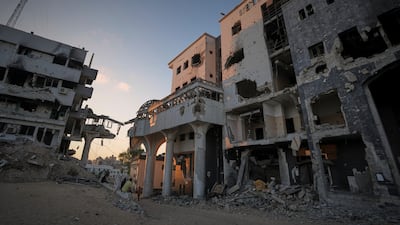 The main buildings of Al Shifa Hospital lie in ruins after Israeli air and ground offensives. Hospital management estimate that 70 per cent of the complex has been destroyed