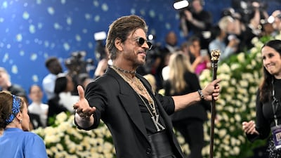 Shah Rukh Khan attends The Metropolitan Museum of Art's Costume Institute benefit gala celebrating the opening of the "Superfine: Tailoring Black Style" exhibition on Monday, May 5, 2025, in New York. (Photo by Evan Agostini / Invision / AP)