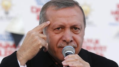 Turkish Prime Minister Recep Tayyip Erdogan speaks during an election rally in Istanbul on March 29. Murad Sezer / Reuters