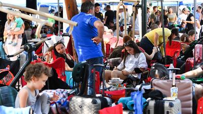 Refugees fleeing the war in Ukraine await processing in Tijuana along the US-Mexico border in April 2022. AFP