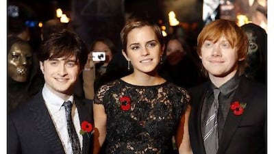 From left, Daniel Radcliffe, Emma Watson and Rupert Grint, actors whose identities are inextricably linked to the Harry Potter tales. Stefan Wermuth / Reuters