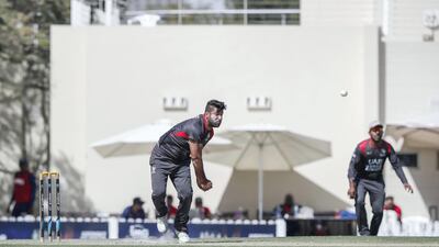 The UAE bowl at the USA during the 50-over match in Dubai. Antonie Robertson / The National
