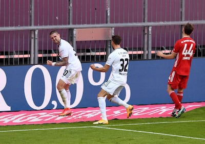 Union Berlin's Marcus Ingvartsen celebrates scoring against Bayern Munich. Reuters