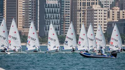 Sailors practice in the Abu Dhabi waters on Wednesday ahead of Thursday's start to the 2015 ISAF Sailing World Cup Final in the UAE capital. Jesus Renedo / Sailing Energy / ISAF