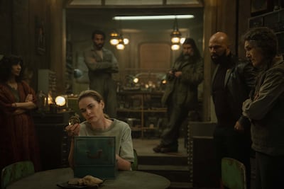 Rebecca Ferguson, Avi Nash, Rick Gomez, Common and Harriet Walter in Silo. Photo: Apple TV