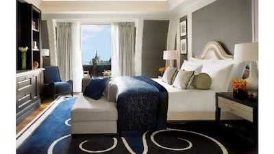 The bedroom in the Musician's Penthouse. Corinthia Hotel London