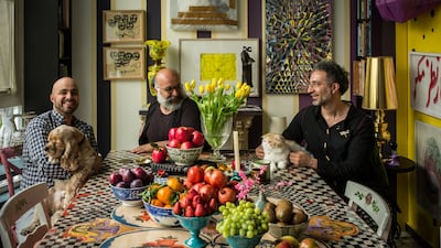 Hesam Rahmanian, Ramin and Rokni Haerizadeh in their home and studio in Dubai. Photo: Maaziar Sadr