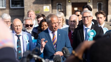 Nigel Farage, leader of Reform UK, outside Havering Town Hall following the local election in Romford, UK . Bloomberg