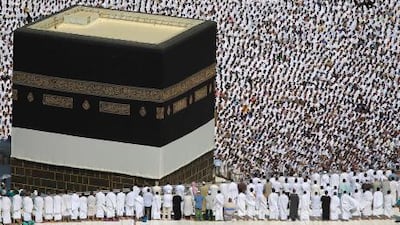The pilgrims journeyed from the holy city of Mecca to Mount Arafat, marking Tarwiah Day. Above, pilgrims pray inside the Grand Mosque, in Mecca, Saudi Arabia, today.