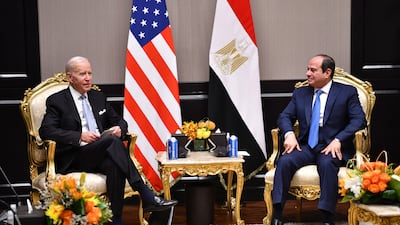 US President Joe Biden discussed the issue of human rights with Egyptian President Abdel Fattah El Sisi on the sidelines of the Cop27 summit in Sharm El Sheikh, the White House said. EPA